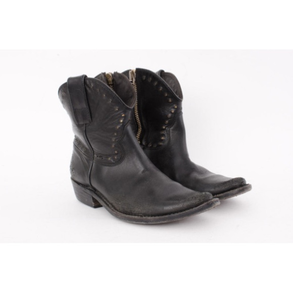 Golden goose black gold studded western boots 38